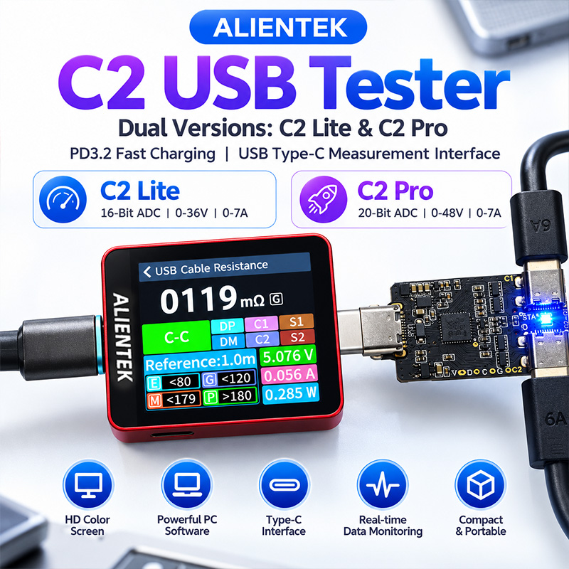 Power Supply Tester - ALIENTEK C2 – tester z kolorowym